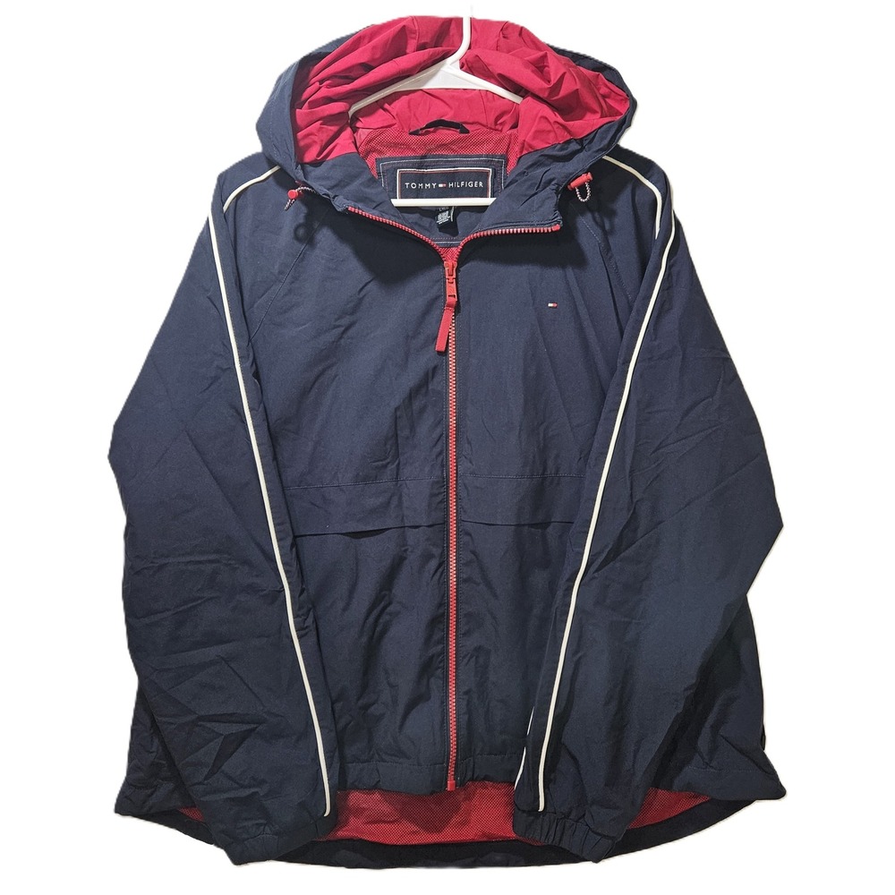 Tommy Hilfiger Lightweight‎ Hooded Navy Blue/Red Jacket, Women's LG, EUC w/Tag